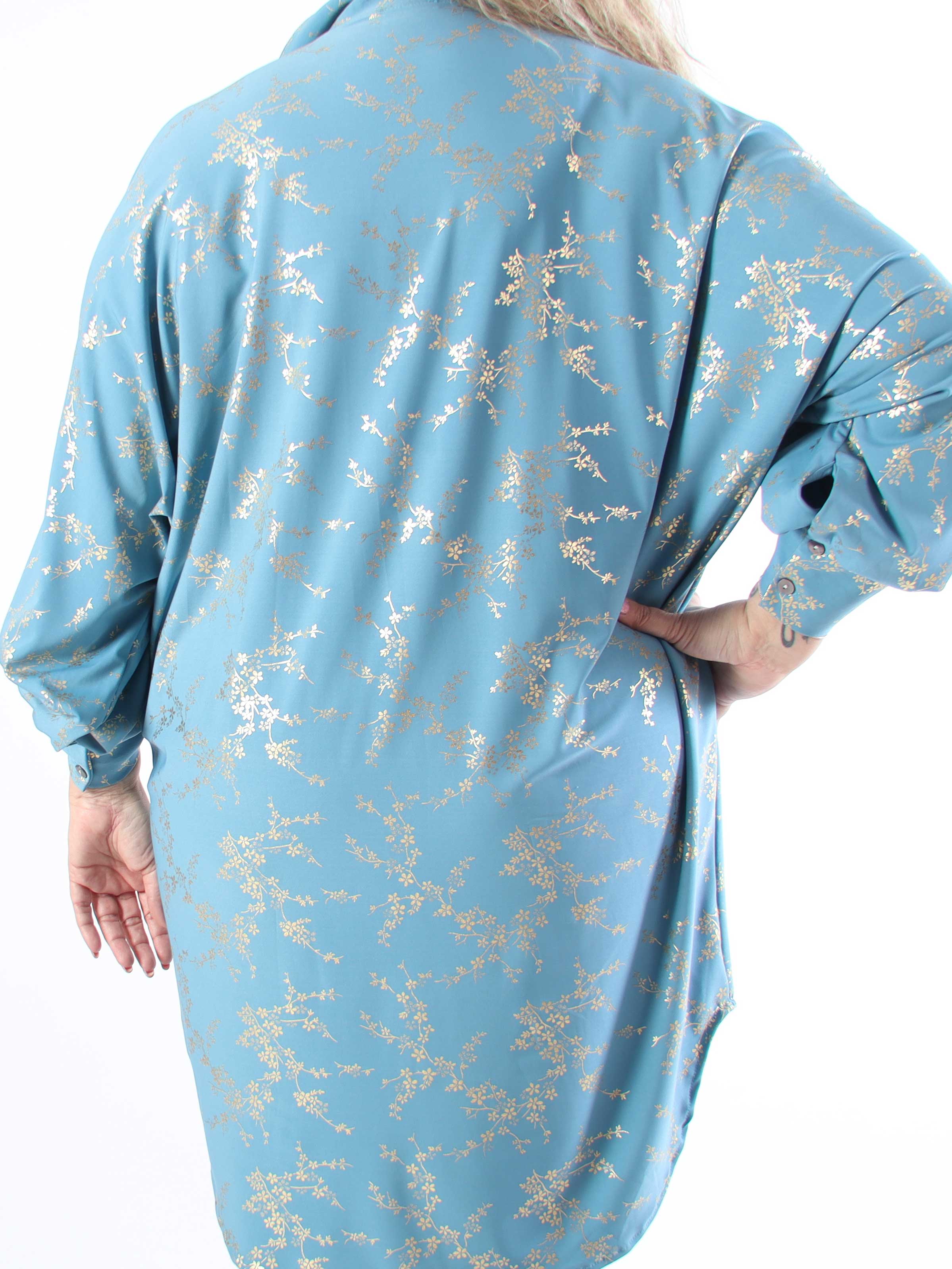 Mia Gold - Skjortklänning i plus size med resår och gulddetaljer